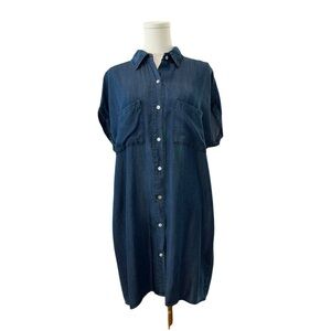 Women's Large Casual Blue Button-Up Versatile Staple Everyday Above Knee Dress